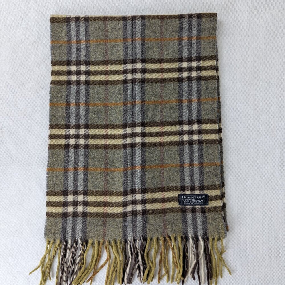 Vintage Burberrys Green Check 100% Lambswool Scarf Made in England - Picture 2 of 7